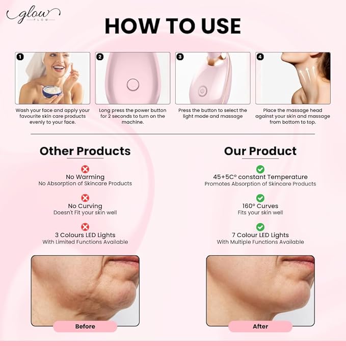 Red-Light-Therapy-for-Face and Neck with 7 Color Facial Massager for Face and Neck (Pink)