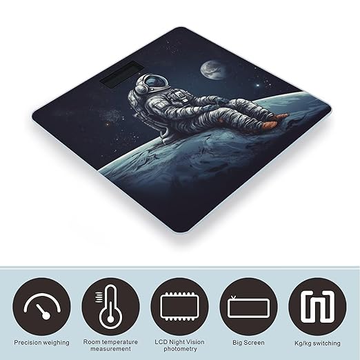 Astronaut Space Bathroom Scale Rounded Smart Scale for Body Weight Automatic Power On/Off Weight Scales Accurate Bathroom Digital Scales for Pet Home Bedroom Kitchen