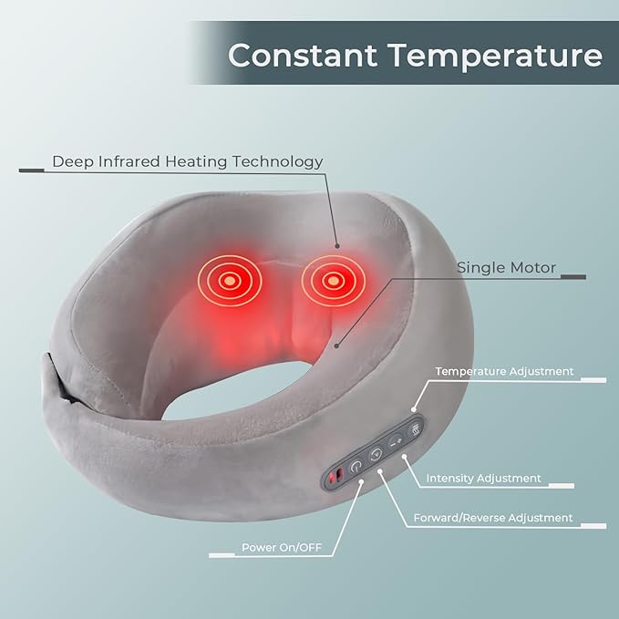 Neck Massager with Heat - Deep Tissue Neck Pain Relief U-Shape Design Electric Cordless Massager Pillow for Travel Office Home Shiatsu Neck Pillow Gifts for Men Women Dad Mom Black