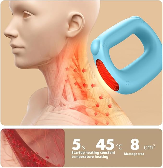 Deep Tissue Percussion Muscle Massage Gun: with Heat Adjustable Intensity and Speed Super Quiet USB-C Rechargeable Portable Pain Relief for Athletes and Everyone Ideal Gift（Blue）