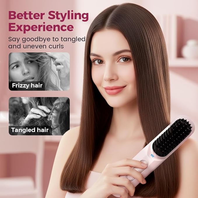 Upgraded GO Brush for Short Hair 2026 New GO Brush Portable Straightener Three-Level Temperature Adjustment Ceramic Coating Fast Heating Temperature Display Hair Styling Travel Home (Purple)