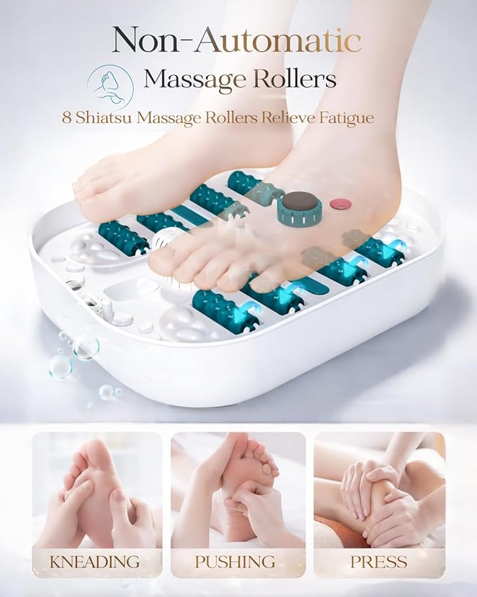 Foot Spa Bath Massager with Heat Bubble Jets Red Light &amp Timer Pedicure Foot Spa with 95-118℉ Temperature Control 8 Shiatsu Rollers Pumice Stone Gift for WomenMenDad