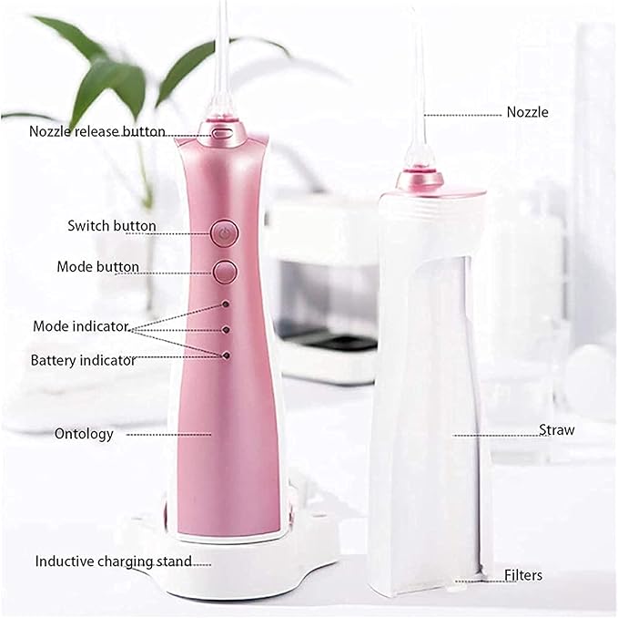 Water Flosser Cordless Teeth Cleaner Portable Dental Oral Irrigator 3 Modes 150ML Water Tank IPX7 Waterproof USB Rechargeable Water Flossing for Braces Home Travel (Pink)