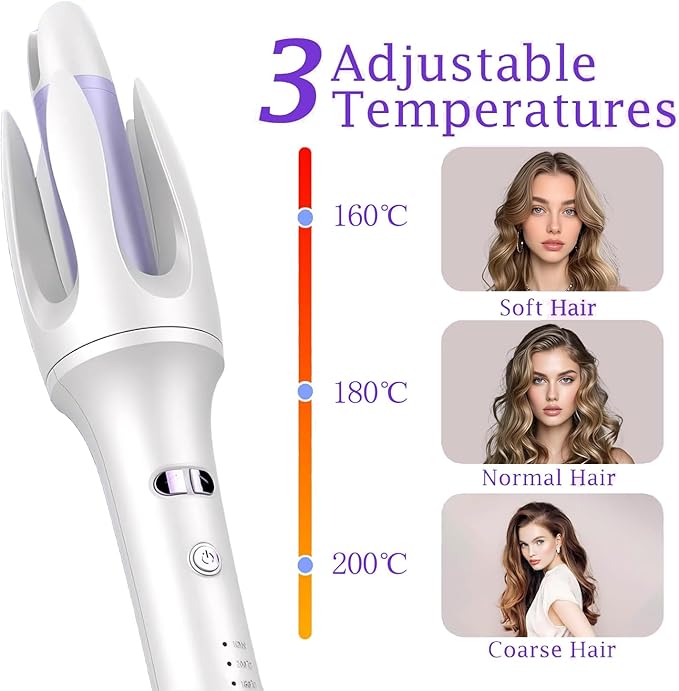 Automatic Rotating Curling Iron1.1 Inch Curling Wand with 3 Temp Ionic Hair Waver with Anti-Scald Design Dual Voltage Hair Curler Ceramic Coating for Long-Lasting Waves