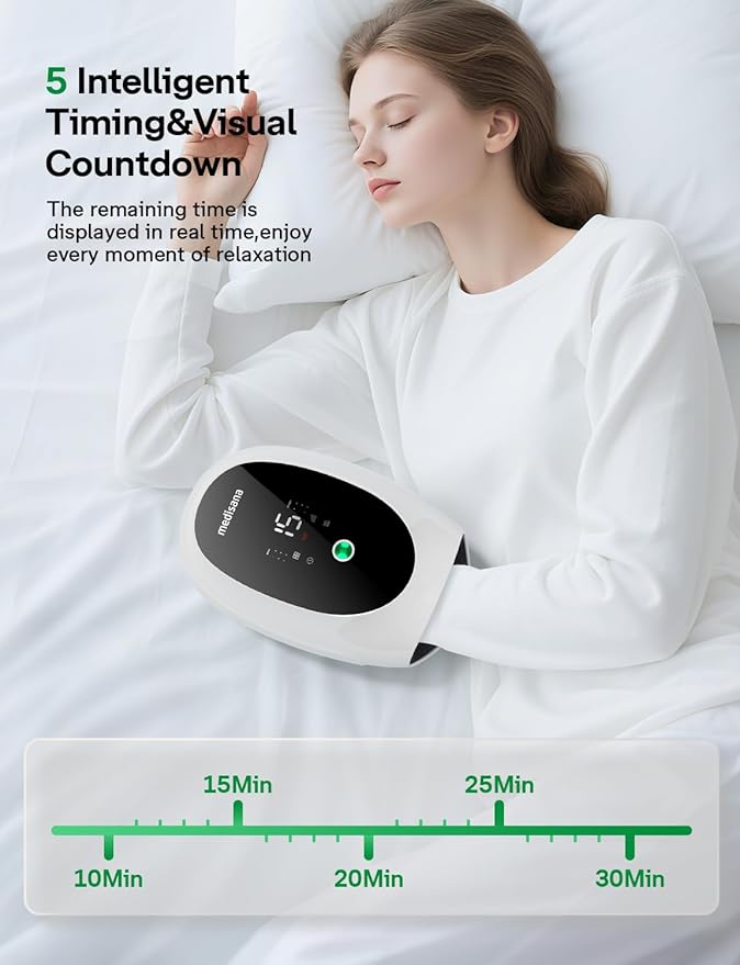 Medisana Hand Massager for Arthritis and Carpal Tunnel 6 Modes 6 Intensities Hand Massager with Heat and Compression Large LCD Display Full Hand &amp Wrist Massager Christmas Gifts for Men Women