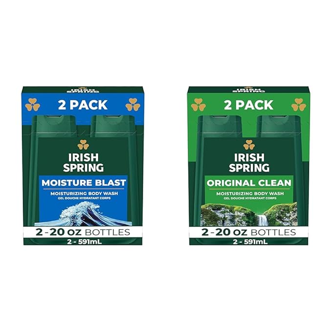 Irish Spring Moisture Blast &amp Original Clean Body Wash for Men 2 Packs of 20 Fl Oz