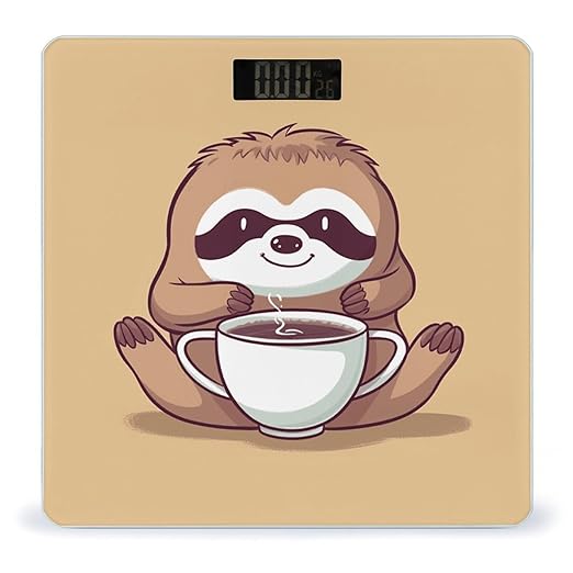 Yoga Sloth Coffee Scale for Body Weight Highly Accurate Digital Bathroom Body Scale Digital Bathroom Scales for People Anti-Slip Large LCD Display Smart Scales