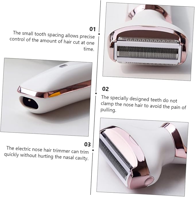 1set USB Rechargeable Female Nose Hair Trimmer Dehairing Tool Electric Nose Cleaning Device for Eyebrows Sideburns and Ear Hair Removal White