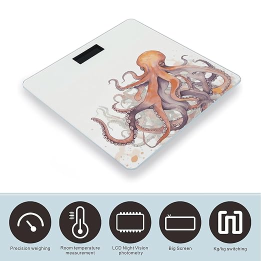 Octopus TentaclesScale for Body Weight with LCD High Precision Weighing Scales Fashion Sturdy Tempered Glass Weight Scales Easy-to-Read Digital Bathroom Scale for Daily 400lb