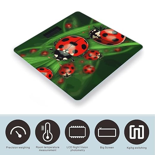 Red Ladybug Weight Scale Digital Electronic Scales Bathroom Scale Larg LCD Backlight Display High Precision MeasurementsTempered Glass