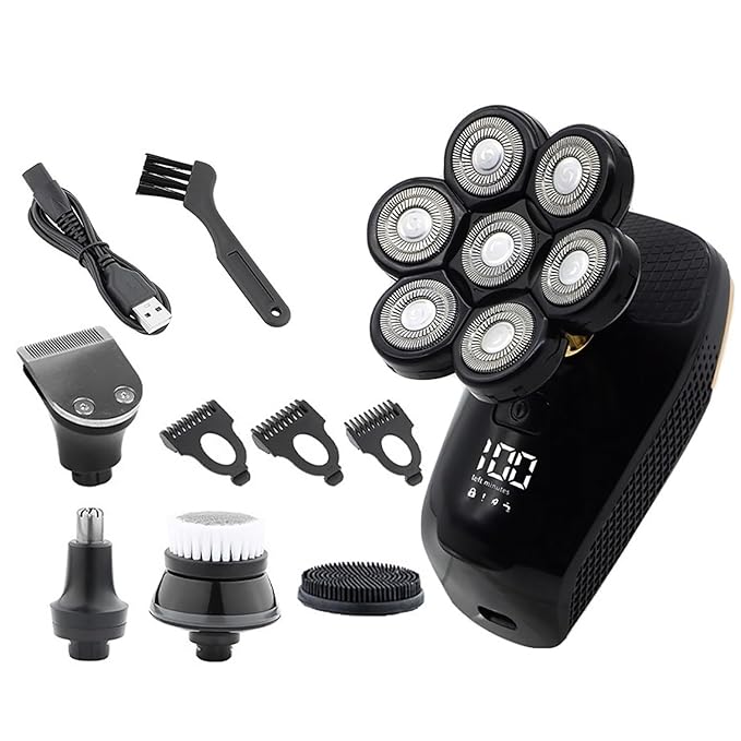 Head Shavers for Bald Men 5 in 1 Bald Head Shaver Multifunctional Electric Razor Head Shaving for Bald Men LED Display Cleansing Brush Nose Hair Trimmer