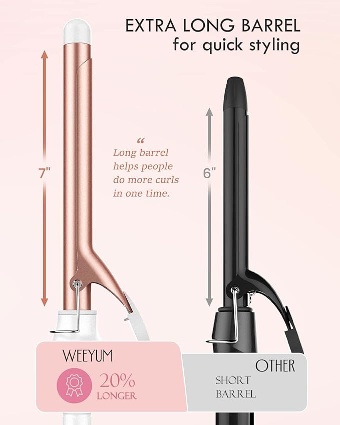 WEEYUM 3/4 Inch Curling Iron Long Barrel Curling Wand for Hair Ceramic Tourmaline Hair Curling Iron Double Voltage(100-240V)