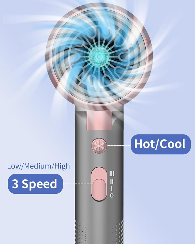 Foldable Portable Ionic Hair Dryer 1600W - Compact Mini Blow Dryer with Diffuser Concentrator &amp Comb Nozzle Intelligent Temperature Control Low Noise for Home Salon &amp Travel (PinkGrey)
