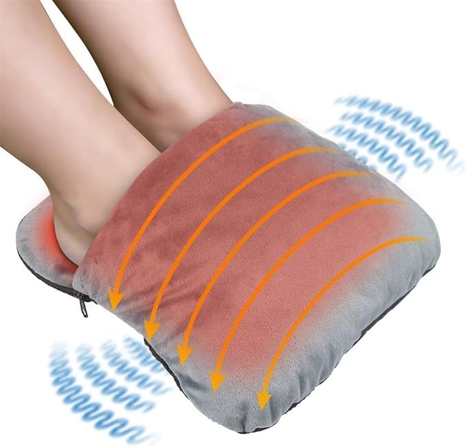Heated Electric Foot Warmer With 30 Min Timer And Vibration Large Capacity Flannel Heating Massager For Men Women Home Office Gray