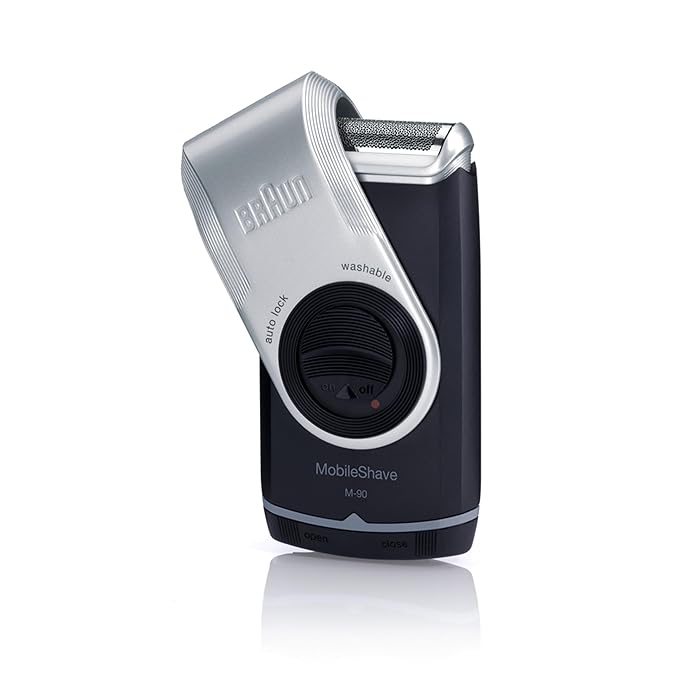 Braun MobileShave M-90 Travel Shaver Silver (Precision Trimmer Smart Foil Wide Floating Foil Washable)