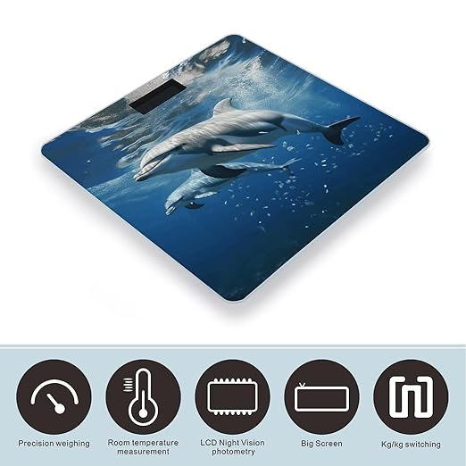 Cute Dolphins Bathroom Scale Weight Scale for Body WeightHighly Accurate Digital Weighing Machine Clear LED Display Digital Bathroom Body Scale 400lb/182kg