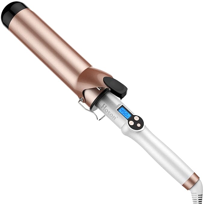 Hoson 2 Inch Curling Iron Large Barrel Long Barrel Curling Wand Dual Voltage Ceramic Tourmaline Coating with LCD Display Glove Include