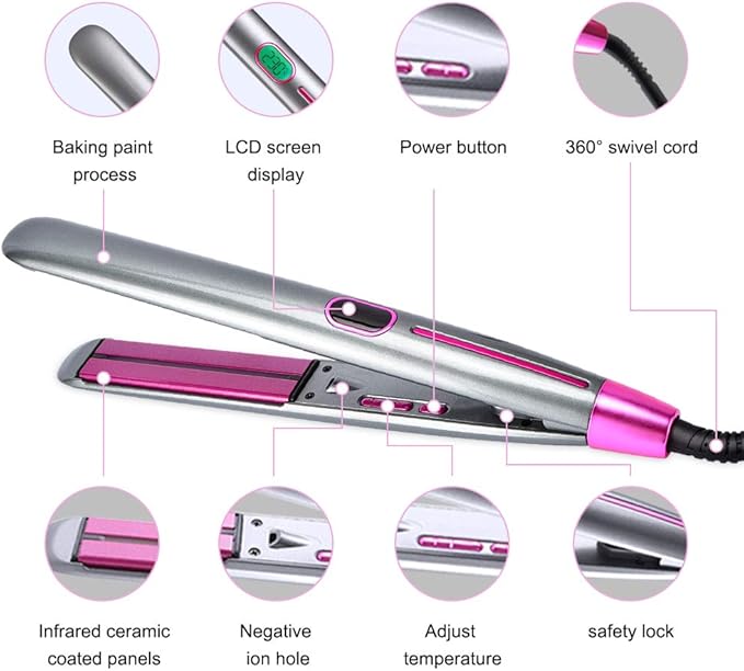 Professional Hair Straightener and Curler 1 inch Flat Iron with Adjustable LCD Tempareture Display 266°F - 446°F Ion Hair Straightener Suitable for All Hair Types