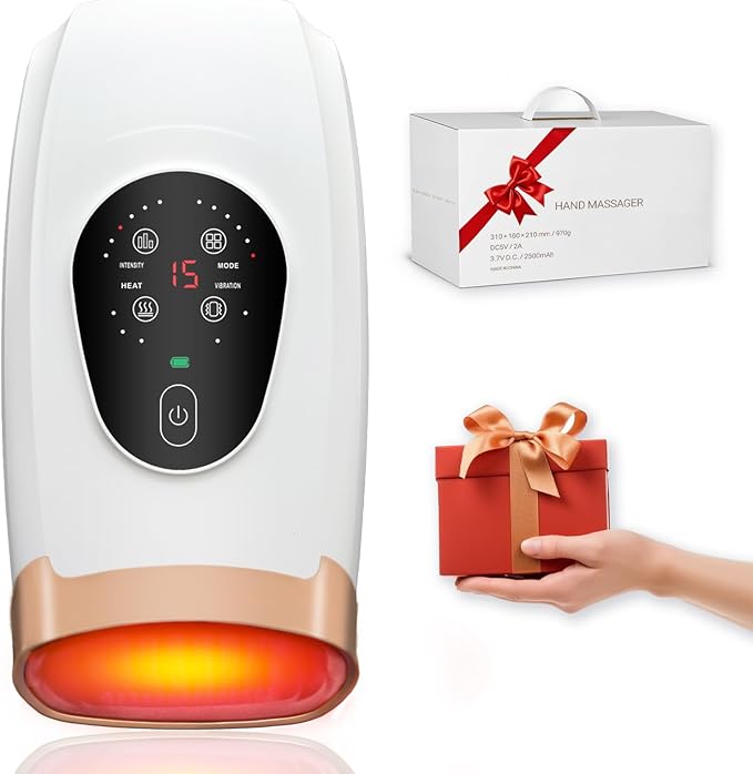 Hand Massager for Arthritis and Carpal Tunnel Relief Cordless Hand Massager with Heat and Compression 6 Modes 6 Intensities 3 Heat Levels Gifts for Women &amp Men White