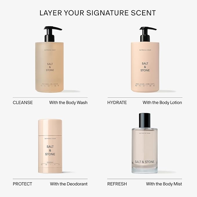 Salt &amp Stone Body Wash with Antioxidants for Deep Moisture | For Women &amp Men Sulfate Paraben &amp Dye Free Leaving Skin Soft and Hydrated | Saffron &amp Cedar Refill 32 fl oz