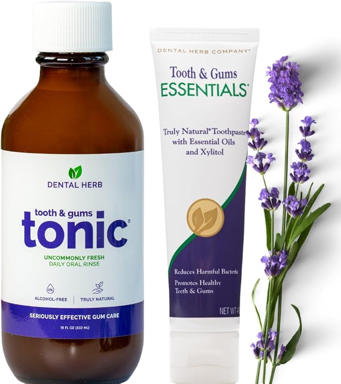 Healthy Gums Starter Kit – Tooth &amp Gums Tonic (18 oz) + Essentials Toothpaste | Fluoride-Free Alcohol-Free Vegan Plant-Powered Oral Care by Dental Herb Company