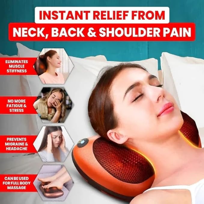 Full Body Electric Massage Pillow for Pain Relief -Shiatsu Neck and Back Massager with Heat Relieve Muscle Stiffness Improves Blood Circulation for Home Office Car-Gifts for Mom Dad (8-Head UK)