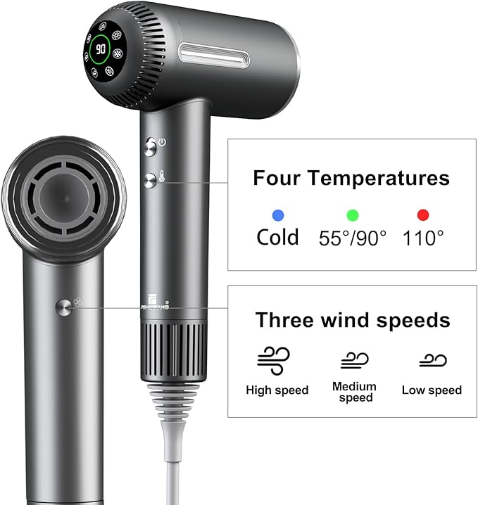 Hair Dryer Negative Ionic Blow Dryer with 11000RPM High-Speed Motor for Fast Drying Low Noise Thermo-Control Lightweight Portable Hairdryer with Magnetic Nozzle for Home Travel