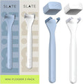 Slate Flosser Mini - Reusable Floss Pick with Gum Brush &amp Tongue Scraper Dentist-Invented PFAS/PTFE-Free Travel-Ready | White &amp Blue Nano-Hydroxyapatite (nHa) Mini Flosser 2-Pack