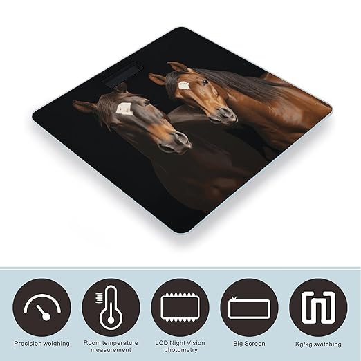 Two Horses Standing on Black Backgro Bathroom Scale Ultra-Bright Liquid Crystal Screen Weight Scale Accurate Bathroom Body Scales for Body Weight Bathroom Pet Home Bedroom Gift-Giving