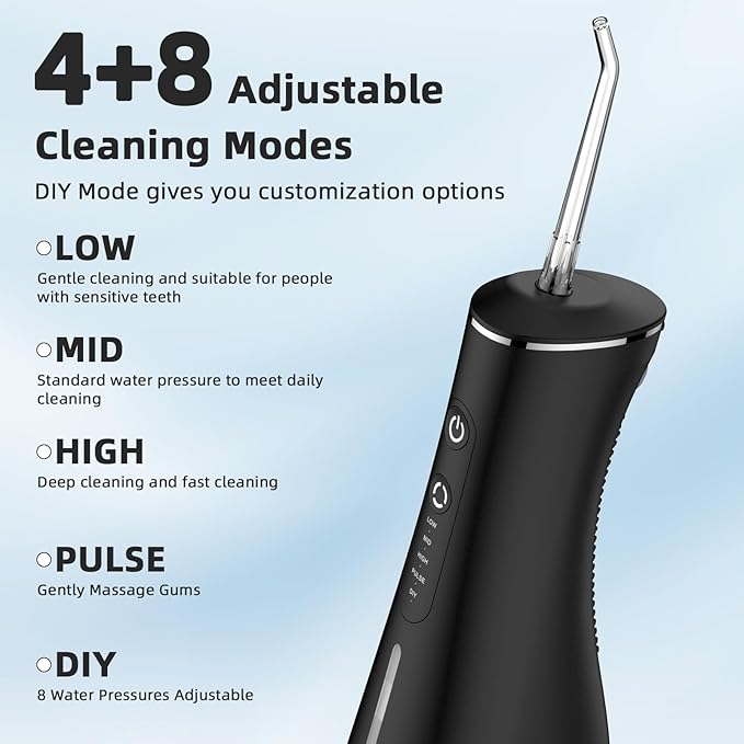 Water Flosser for Teeth Cordless Rechargeable Electric Tooth Flosser 4 Modes 300ML Water Tank IPX7 Waterproof for Travel Home (Black)