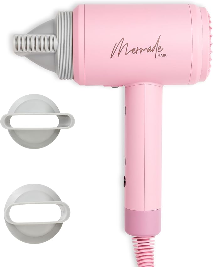 Mermade Hair Dryer - Blow Dryer Hairdryer Curly Hair Dryer Professional Blowdryer for Fast Drying Styling Blowout Compact &amp Portable Works on All Hair Types - Pink (Pack of 1)