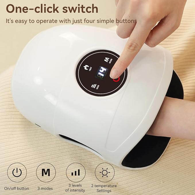 Hand Massager with Heat and Compression Cordless Electric Hand Massager for Arthritis and Carpal Tunnel Hand Therapy with 3 Modes 5 Intensity Levels and 2 Heating Options White