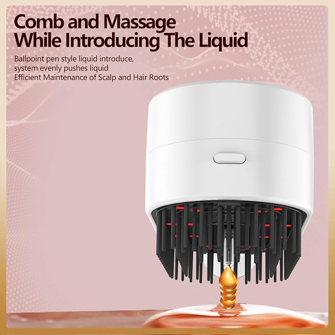 Multifunctional Massage Comb with Liquid Dispenser - Rechargeable Electric Hair Care Tool Vibrating Scalp Massager with LED Lights for Frizz Control &amp Shine Gift for Women or Man (White)