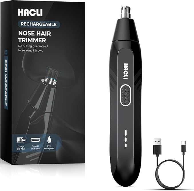 Nose Hair Trimmer for Men Women - HACLI Electric Painless Nose Hair Clipper 8000RPM Powerful Motor IPX7 Waterproof Safe &amp Quiet Replaceable Head Travel Lock USB-C Rechargeable