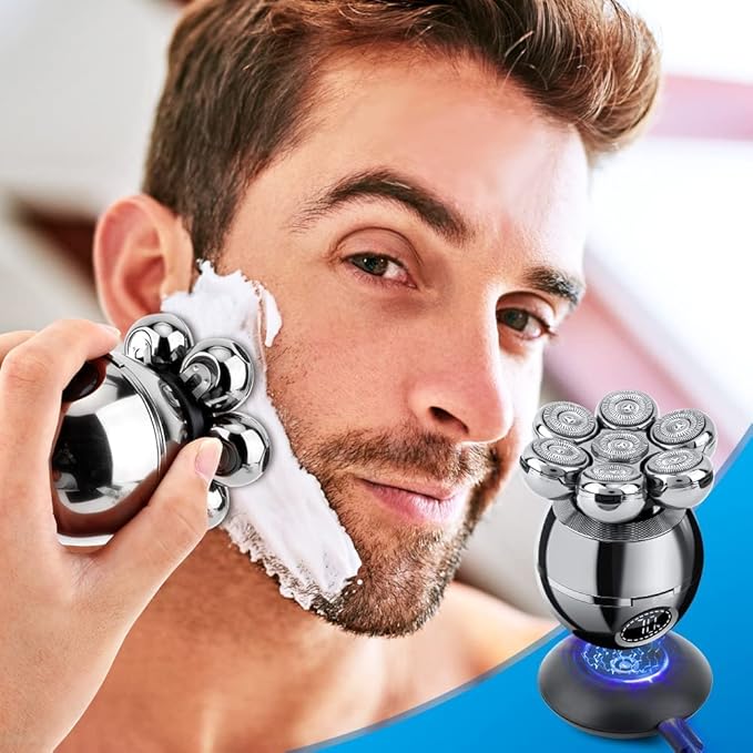 Head Shavers for Bald Men Wjiang 6 in 1 Electric Razor Mens Shaver Wet Dry Cordless Electric Skull Shavers 7D Floating Rechargeable Bald Head Shaver Back for Men Father's Day Gifts