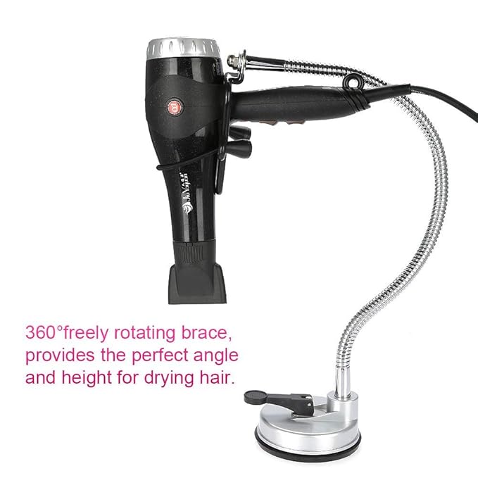 360 ° Freely Rotation Hair Dryer Handsfree Bracket with Sucker. Universal Stainless Hair Dryer Stand Holder for any hair dryer.
