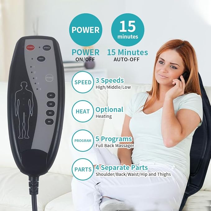 Back Massager with Heat8 Vibration Motors Massage Chair Pad for Shoulder and Back Deep Tissue Vibration Seat Cushion for Body Pain ReliefHome Office Chair Use Gifts for WomenMenBlack