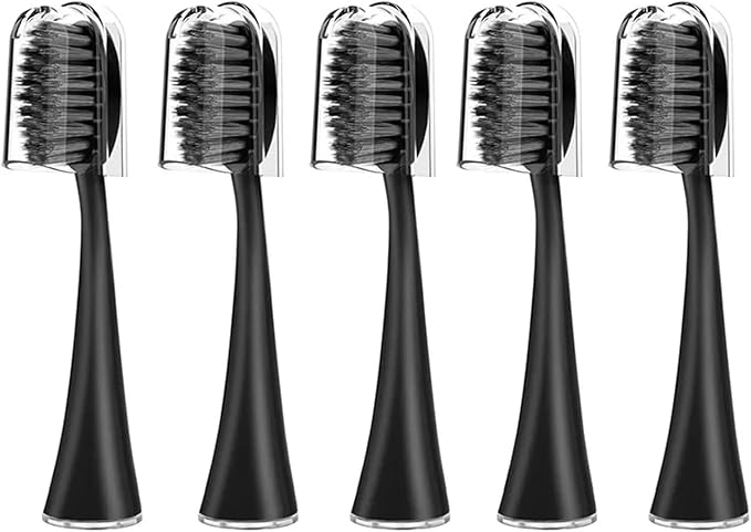 10 Replacement Brush Heads for Burst Pro Electric toothbrushes Soft Charcoal bristles with dust caps(5pcs Black)