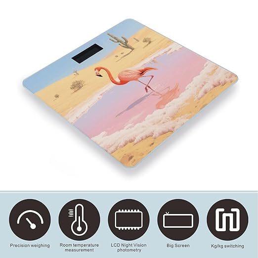 Orange Flamingo in Salt Lake Weight Scale Cute Bathroom Scale for Body Highly Accurate Digital Weighing Machine for People Compact LCD Display Scales with Sturdy Toughened Glass Scales