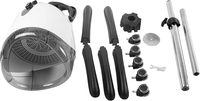 1000W Professional Hooded Hair DryerStanding Blow Hair Dryer with Cap and WheelsTemperature and time are AdjustableSuitable for Salon and Home(White-Stainless Steel Column)