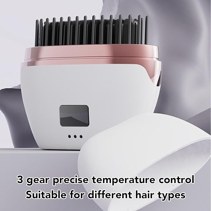 Cordless Hair Straightener Brush MCH Ceramic Heating 3 Temperature Settings Rechargeable 25W Portable Hot Brush White