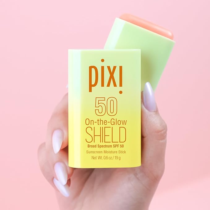 Pixi Beauty On-the-Glow SHIELD SPF 50 2-pack | Lightweight &amp Ultra-Hydrating Sunscreen Stick for Everyday Use | No White Cast | Travel Size Vegan &amp Paraben-Free | 2x 0.6oz/19g