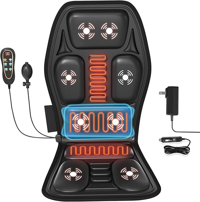 Back Massager for Chair Massage Seat Cushion with Heat Lumbar Traction 6 Vibrating Motors Massager Chair Pad for Full Body Pain Relief and Home Use