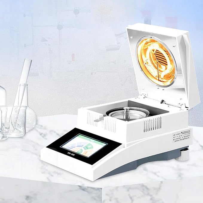 100g/50g Lab Moisture Analyzer 5.5 Inch Digital Display Halogen Moisture Meter with 100mm Stainless Steel Weighing Pan 0.01% Readability&ampAutomatic Fault Detection 3 Drying Modes for Grain Fe