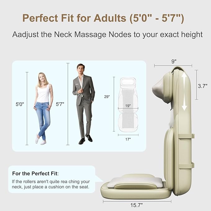 Rainwolf Shiatsu Neck and Back Massage Cushion with Heat - 4D Deep Tissue Kneading Full-Back Massager for Relief Tension Adjustable Intensity &amp Height for Office Chair &amp Home