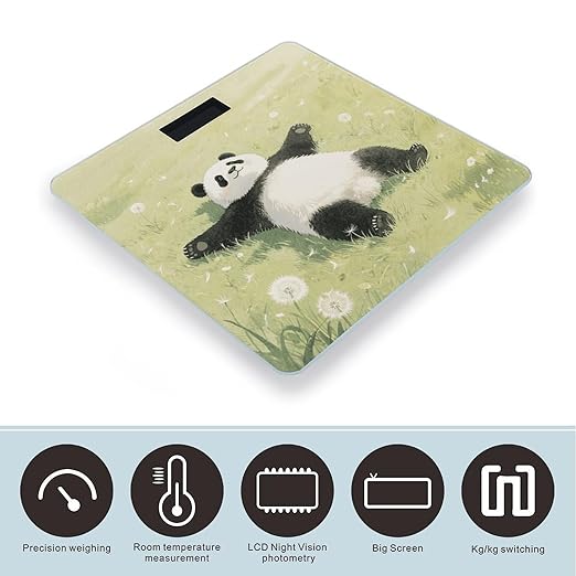 Panda Lying on The Lawn Bathroom Scale for Body Weight Bathroom Digital Electronic Weighing Scale with Back Lit LED Display Sturdy Tempered Glass Weight Watchers Scales 400lb