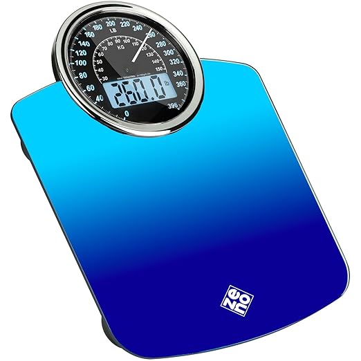 ZENO Hybrid 2-in-1 Analog &amp Digital Weighing Scale for Body Weight up to 400lbs - Thick Tempered Glass - Extra Large Display - Easy to Read Digital Bathroom Scale - New - Gradient Blue