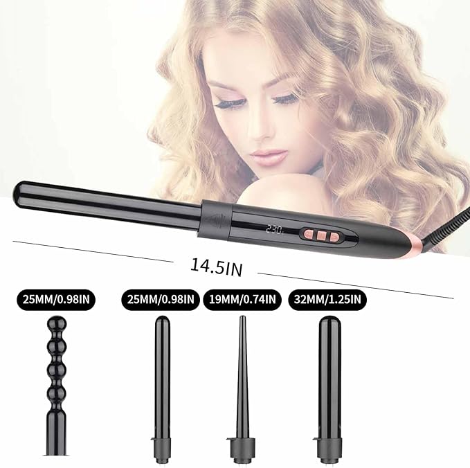 Curling Iron - 3 Barrel Hair Crimper Iron - 5 in 1 Curling Wand Hair Wand with Fast Heating Up - Crimper Wand Curler for All Hair Types Heat Protective Glove &amp 2 Clips Included