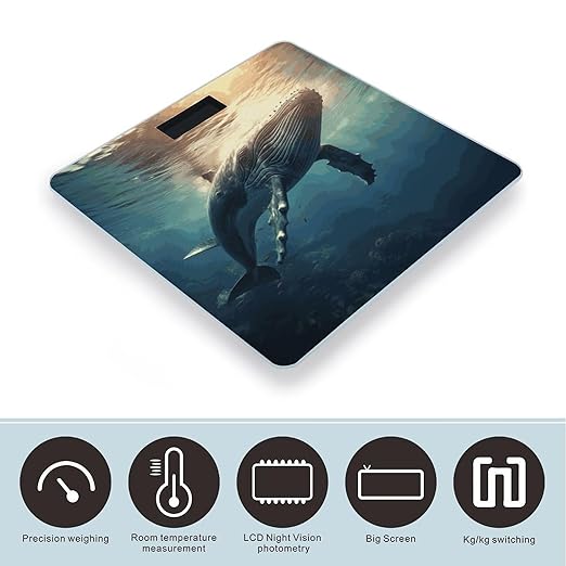 Whale Above Sea Water Weight Scale Large Bathroom Scales Digital Weight with Bright LED Display Non Slip Automatic Weighing Scale Fashion Weighing Machine for Body