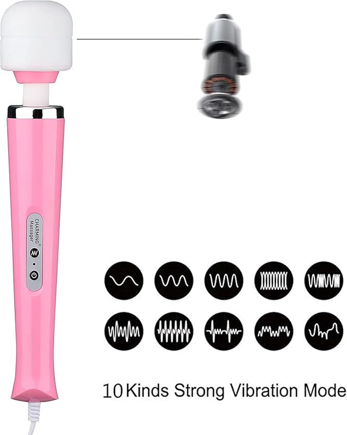 CHARMING Wired Powerful Handheld Back Massager with Strong Vibrations Personal 10 Speeds Therapy Massager for Sports Recovery Muscle Aches Body Pain (Pink)